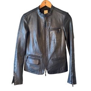 ECRU Leather Moto/Racer Jacket in Midnight Blue Color XS